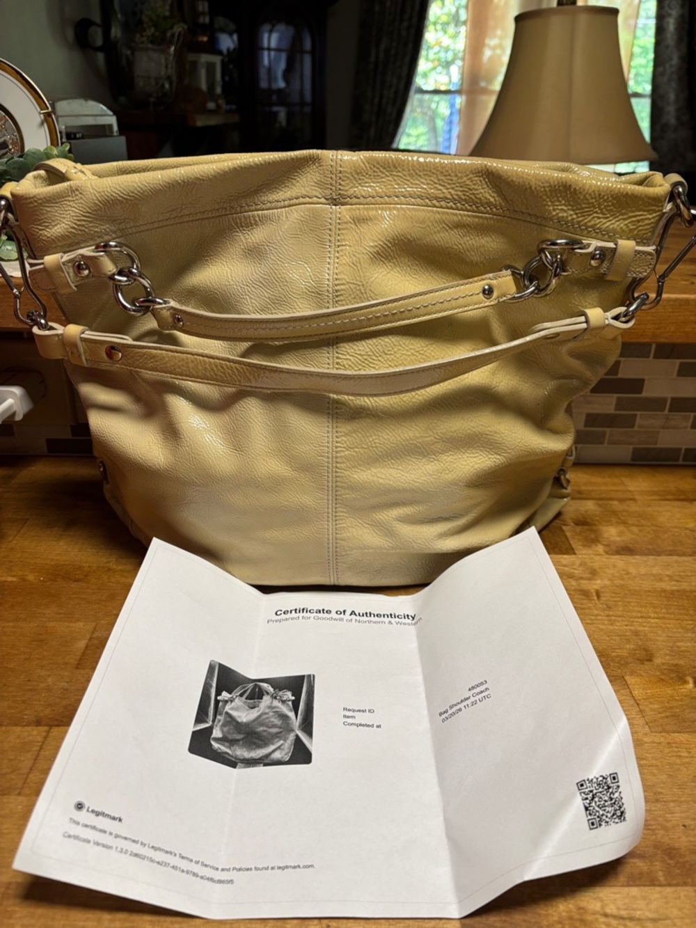 Coach Creamy yellow  Leather Hobo Bag with Chain-Link Straps with COA included